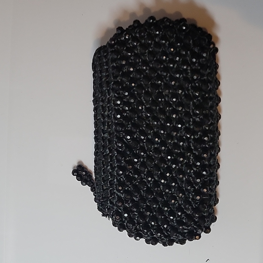 Vintage black beaded wicker bag, clutch, purse